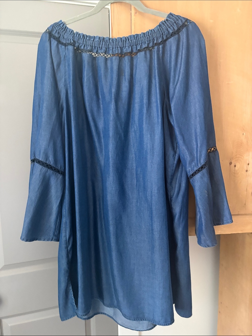 Du Jour Blue Off-Shoulder Tunic with Lace Trim